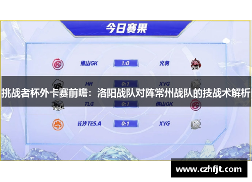 挑战者杯外卡赛前瞻：洛阳战队对阵常州战队的技战术解析